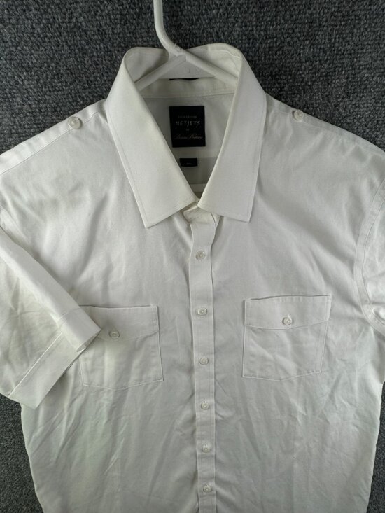 Brooks Brothers Netjets Epaulettes Button Up Shirt Short Sleeve White 16.5 Slim